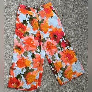 Joie 100% Linen Floral Pants XL Wide Leg Cropped